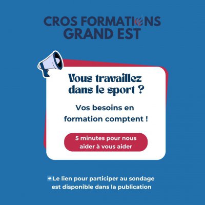 [SONDAGE FORMATION]

🙏 Merci à toutes celles et ceux qui ont déjà pris le temps de répondre à notre sondage !

Nous avons déjà recueilli plus de 40 réponses et vos retours sont extrêmement précieux pour nous.

👉 Si vous n’avez pas encore eu l’occasion d’y participer, il est encore temps !

Chaque réponse compte et nous aide à avancer dans la bonne direction.

🕒 5 minutes suffisent pour répondre 
🔒 Réponses anonymes et confidentielles 

📩https://fr.surveymonkey.com/r/PDXBTY8 

Un grand merci d’avance pour votre contribution 😉 

#formation  #besoins  #enquête  #Sondage  #grandestnotreregion  #accompagnement  #developpement  #compétences  #sports
