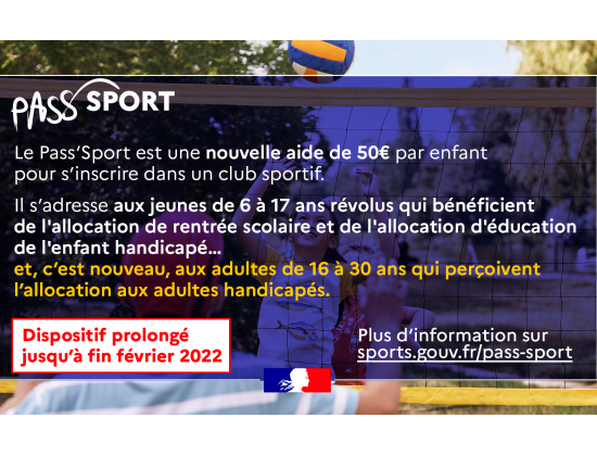 Le Pass'Sport est étendu et prolongé jusqu'à fin février 2022